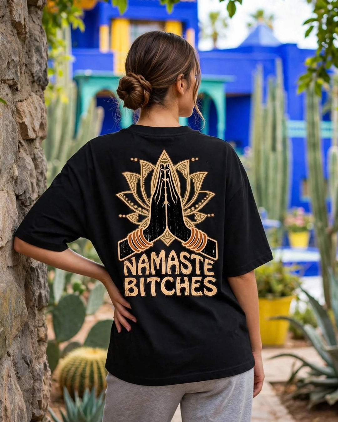 Sman's Solid Black Cotton Crew Neck Oversized Printed T-Shirt For Women