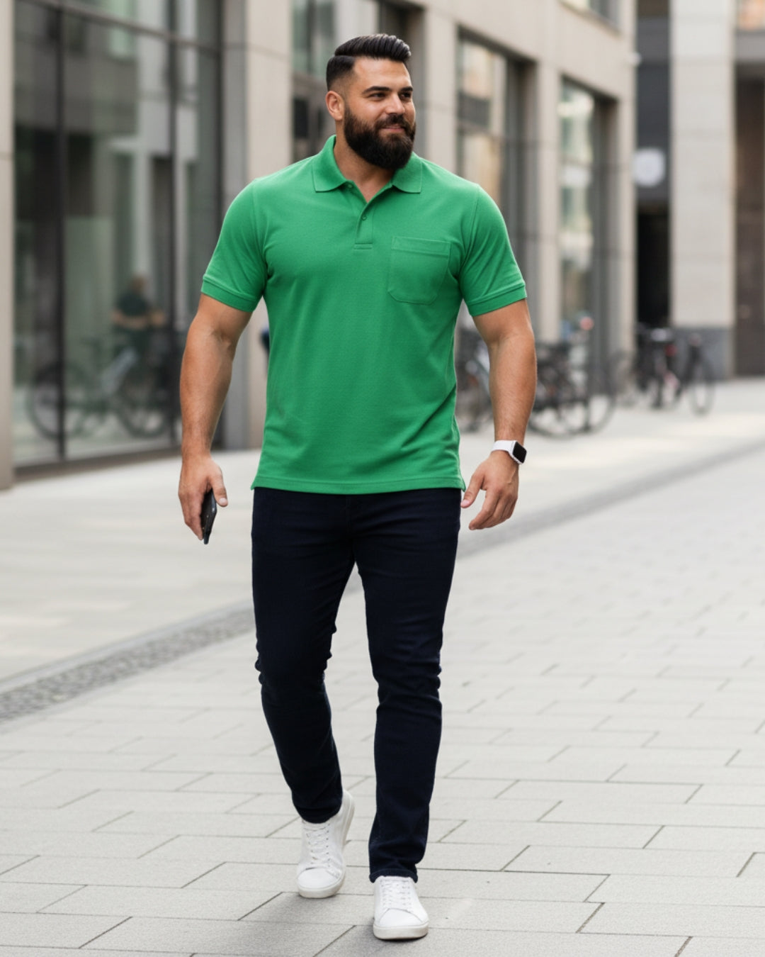 Men Plus size Polo Collar Pockets Green T-shirt