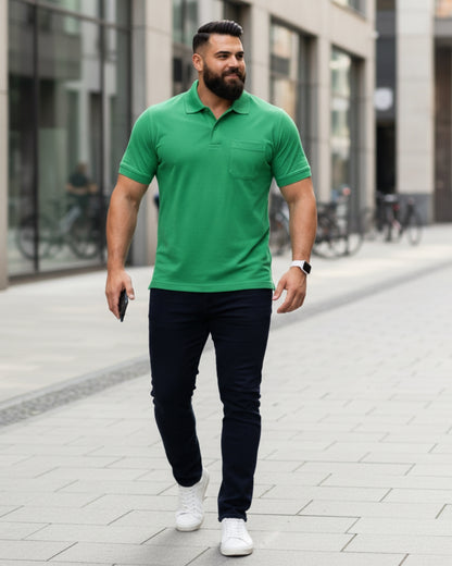 Men Plus size Polo Collar Pockets Green T-shirt