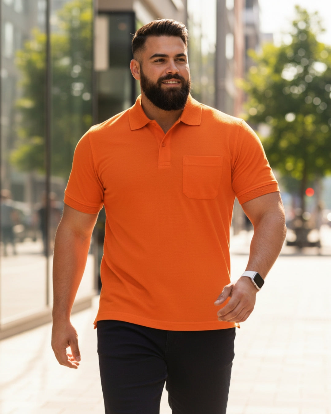 Men Plus size Polo Collar Pockets Orange T-shirt