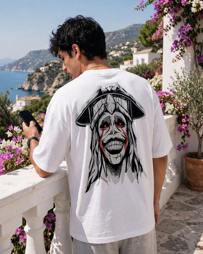 Sman's Solid White Cotton Crew Neck Oversized Printed T-Shirt For Men