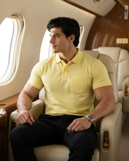 Men's Solid Lemon Matty Half Sleeve Polo Regular T-Shirt