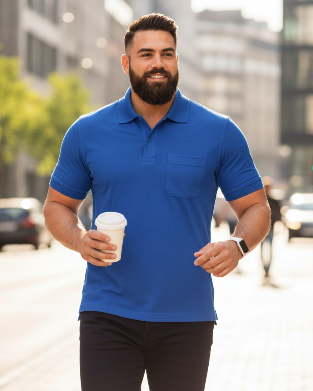 Men Plus size Polo Collar Pockets White T-shirt
