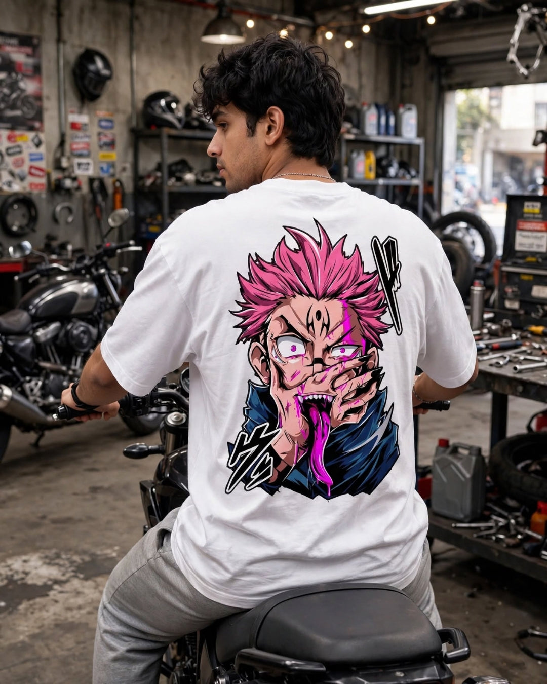 Sman's Solid White Cotton Crew Neck Oversized Printed T-Shirt For Men