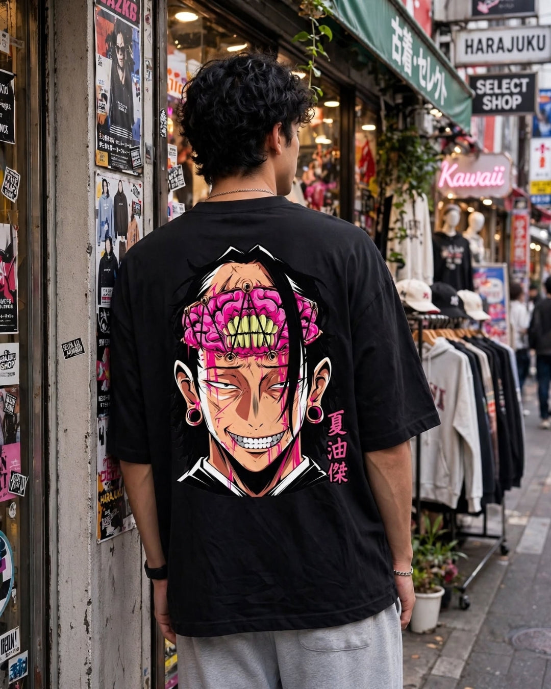 Sman's Solid Black Cotton Crew Neck Oversized Printed T-Shirt For Men