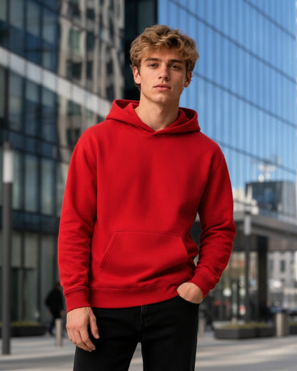 Men's Solid Red Cotton Full Sleeve Oversized Hoodie