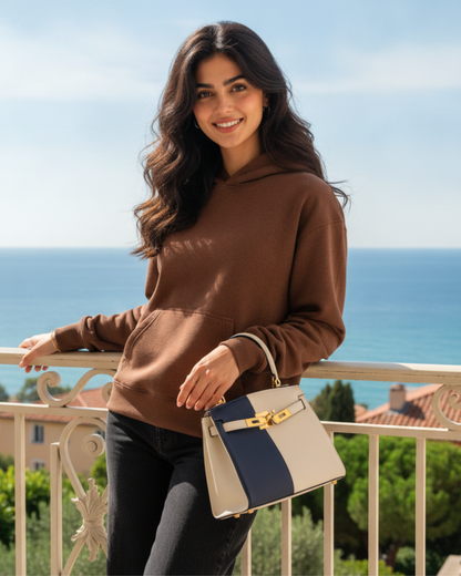 Women's Solid Brown Cotton Full Sleeve Oversized Hoodie