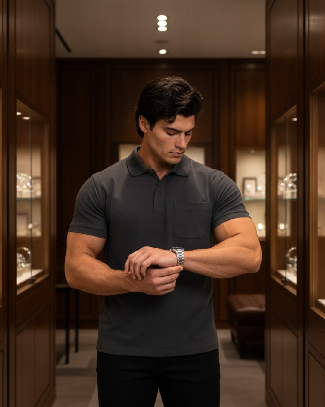 Men's Solid Dark Grey Matty Half Sleeve Polo Regular T-Shirt