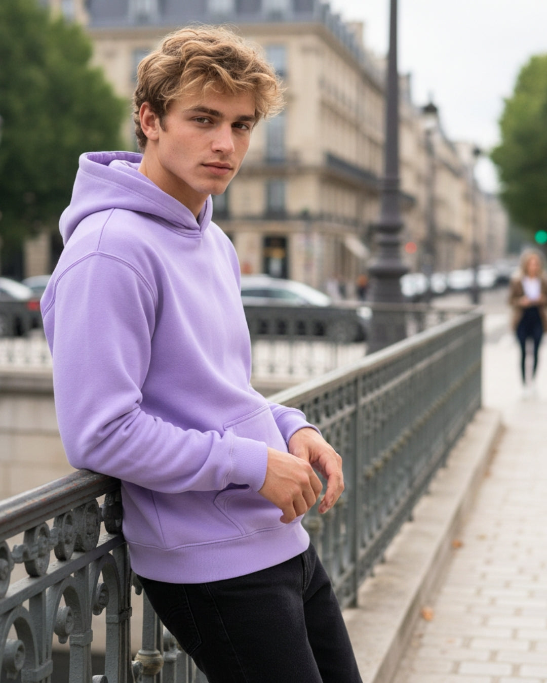 Men's Solid Lavender Cotton Full Sleeve Oversized Hoodie