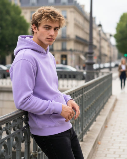 Men's Solid Lavender Cotton Full Sleeve Oversized Hoodie