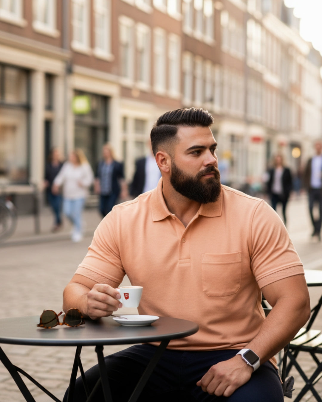 Men Plus size Polo Collar Pockets Peach T-shirt