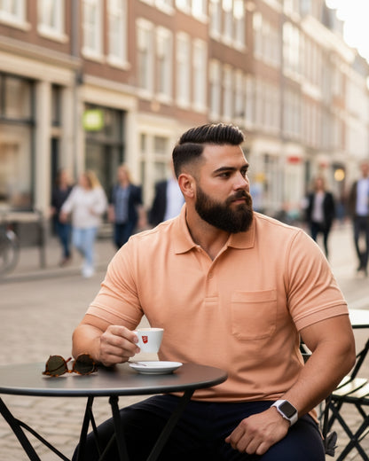 Men Plus size Polo Collar Pockets Peach T-shirt