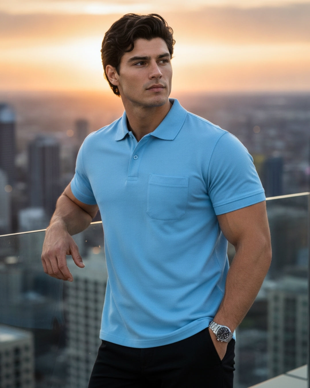 Men's Solid Sky Blue Matty Half Sleeve Polo Regular T-Shirt