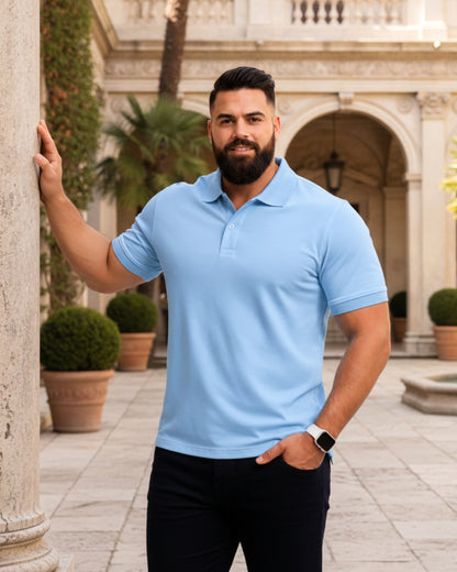 Men's Solid Sky Blue Matty Half Sleeve Polo Regular T-Shirt