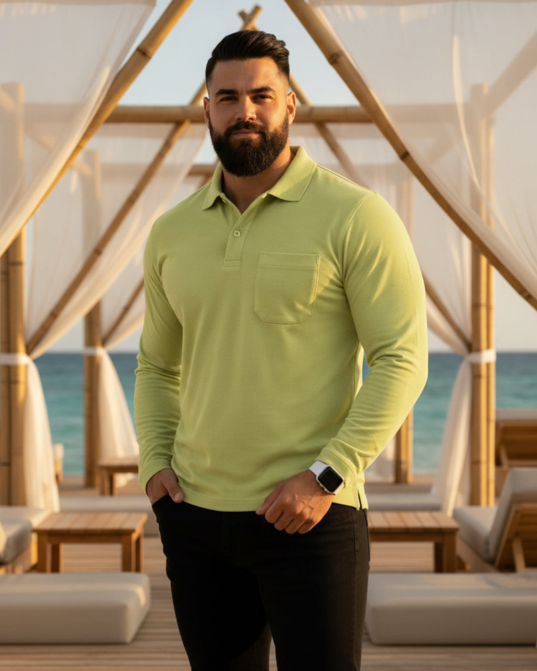 Men's Solid Lemon Matty Full Sleeve Polo Regular T-Shirt