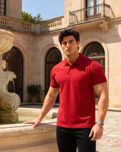 Men's Solid Red Matty Half Sleeve Polo Regular T-Shirt