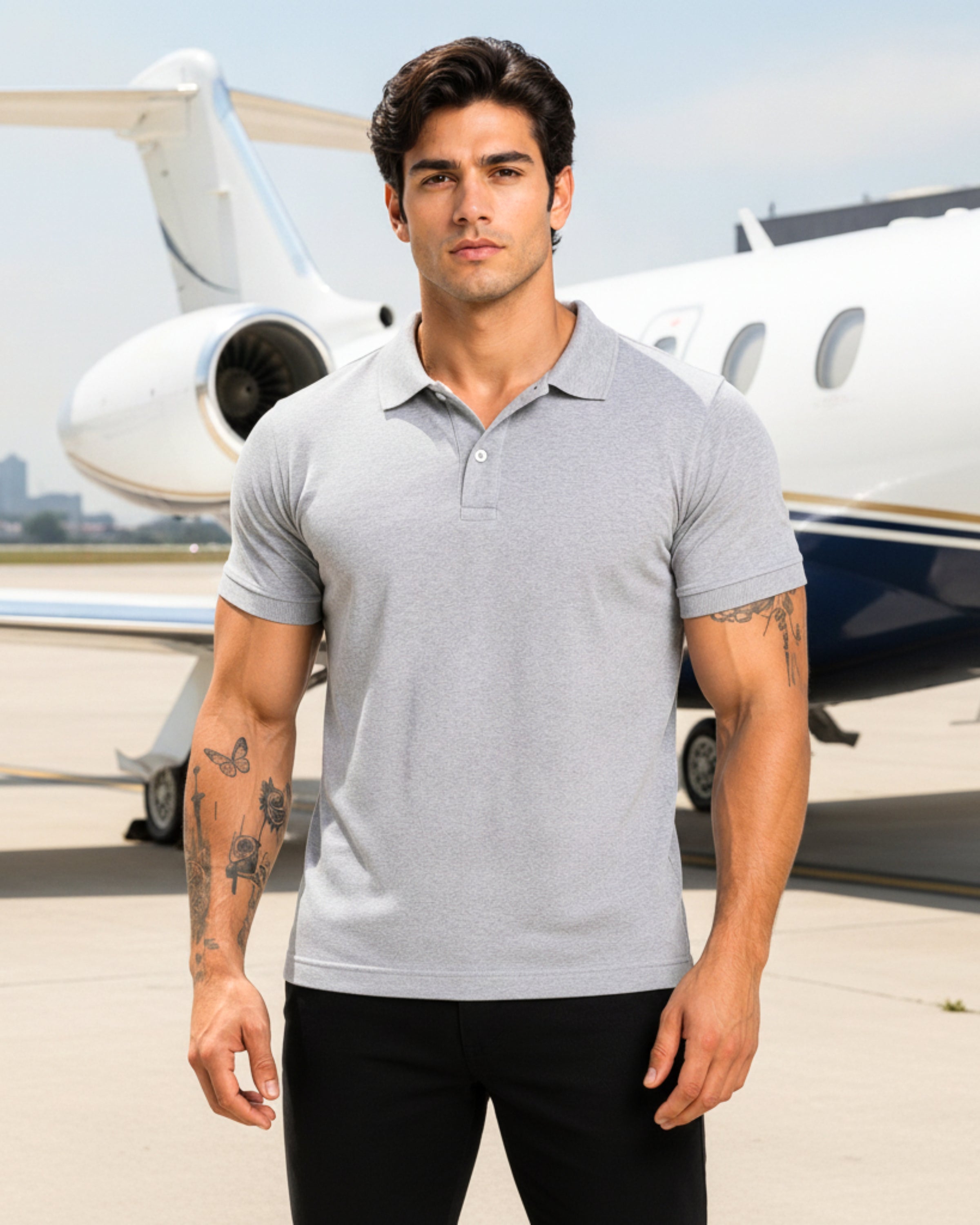 Men's Solid Grey Matty Half Sleeve Polo Regular T-Shirt