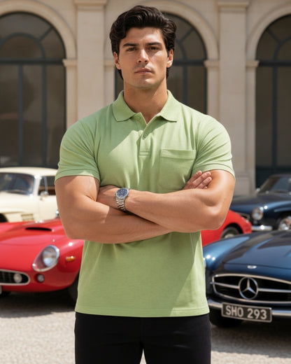 Men's Solid Olive Matty Half Sleeve Polo Regular T-Shirt