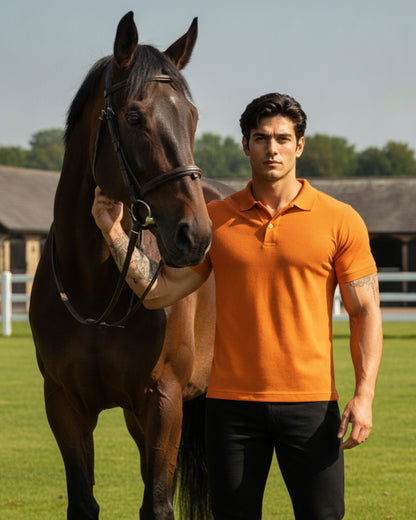 Men's Solid Orange Matty Half Sleeve Polo Regular T-Shirt