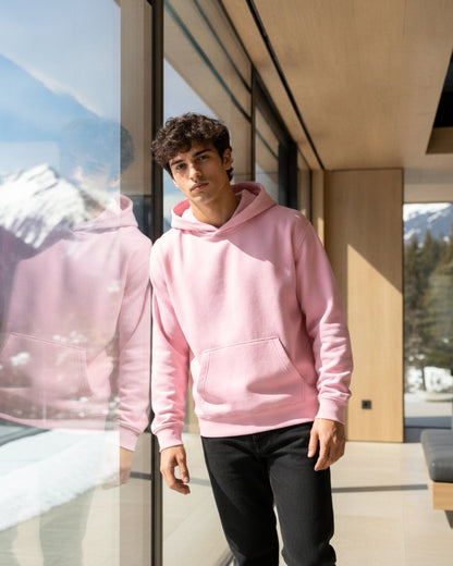 Men's Solid Pink Cotton Full Sleeve Oversized Hoodie