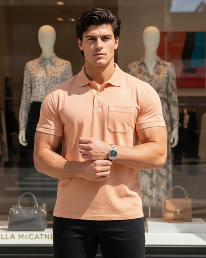 Men's Solid Peach Matty Half Sleeve Polo Regular T-Shirt