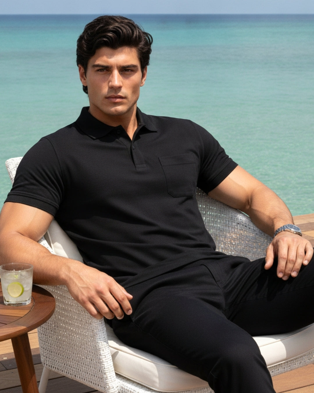 Men's Solid Black Matty Half Sleeve Polo Regular T-Shirt