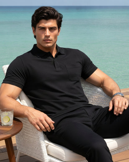 Men's Solid Black Matty Half Sleeve Polo Regular T-Shirt