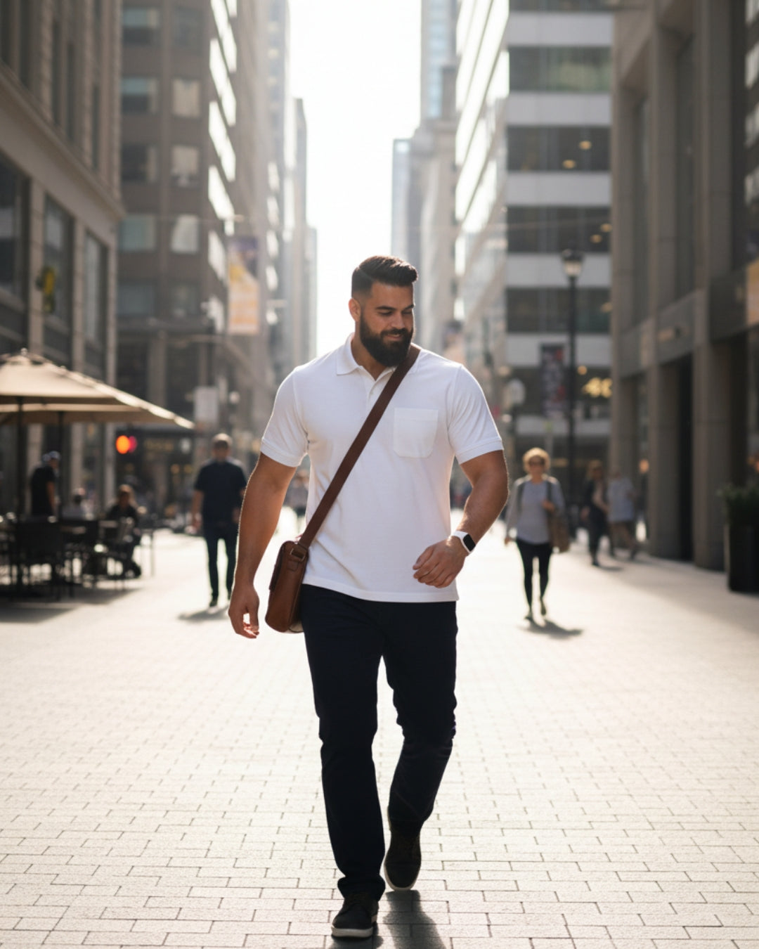 Men Plus size Polo Collar Pockets White T-shirt