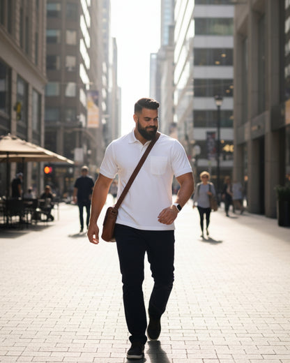 Men Plus size Polo Collar Pockets White T-shirt