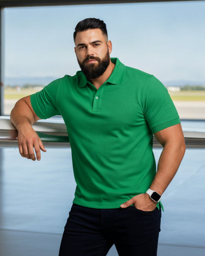 Men's Solid Green Matty Half Sleeve Polo Regular T-Shirt