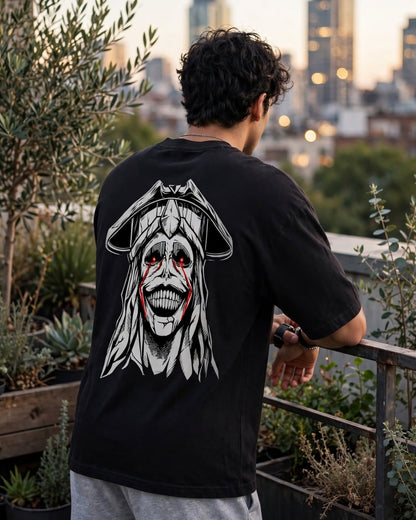 Sman's Solid Black Cotton Crew Neck Oversized Printed T-Shirt For Men