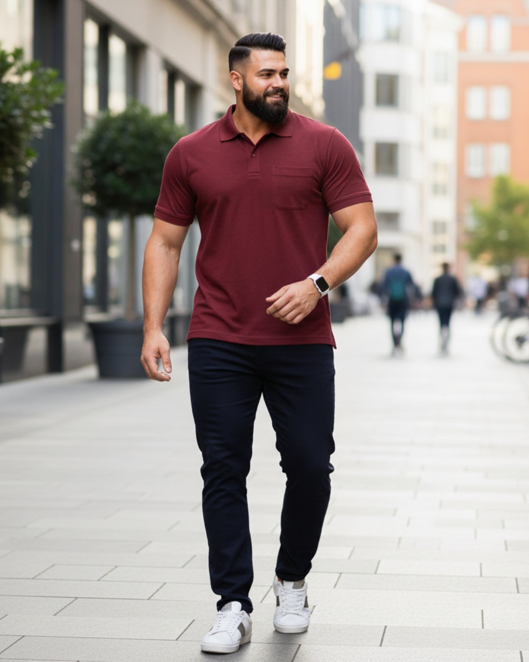 Men Plus size Polo Collar Pockets Maroon T-shirt