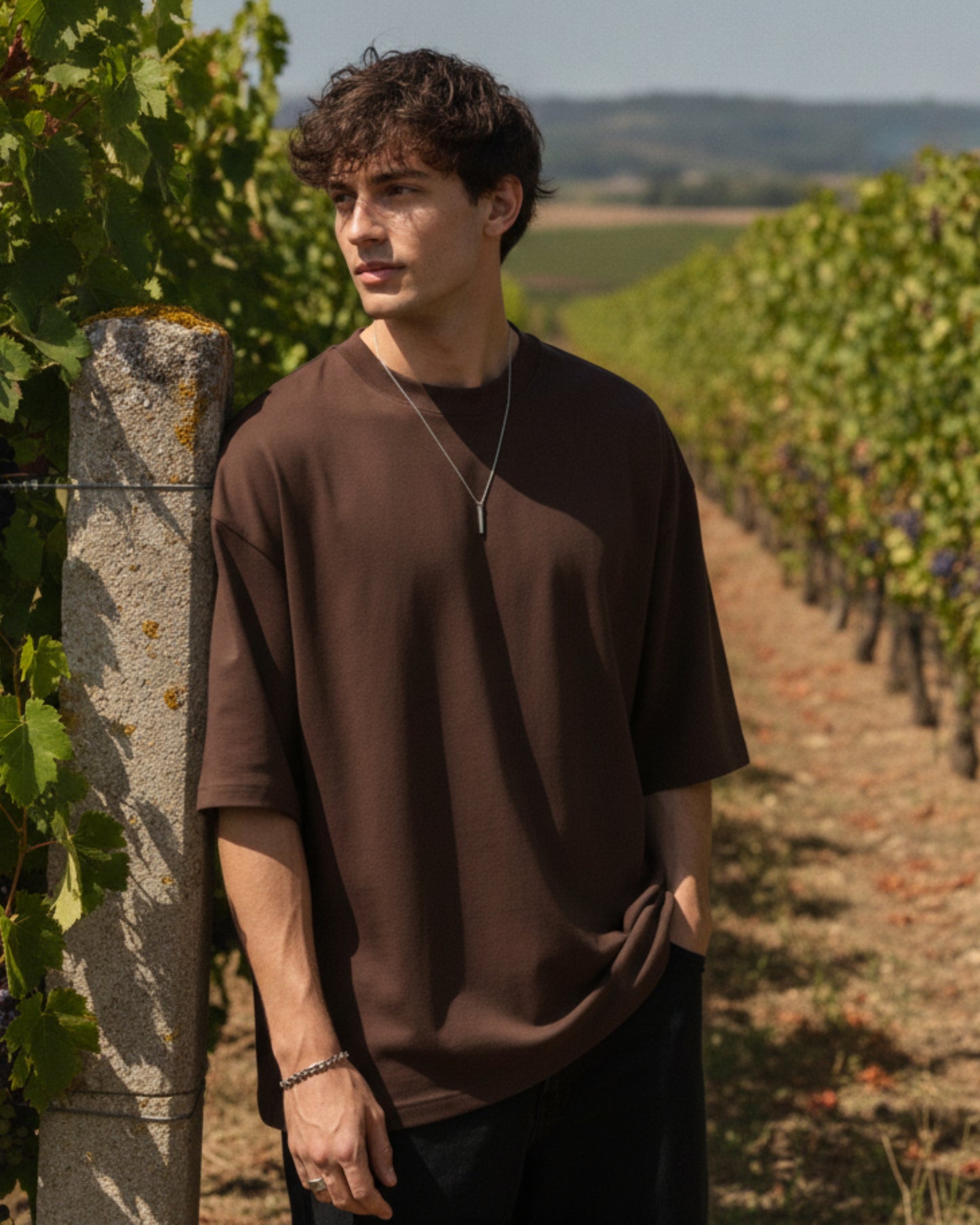 Men's Solid Brown Cotton  Half Sleeve Crew Neck Oversized T-Shirt