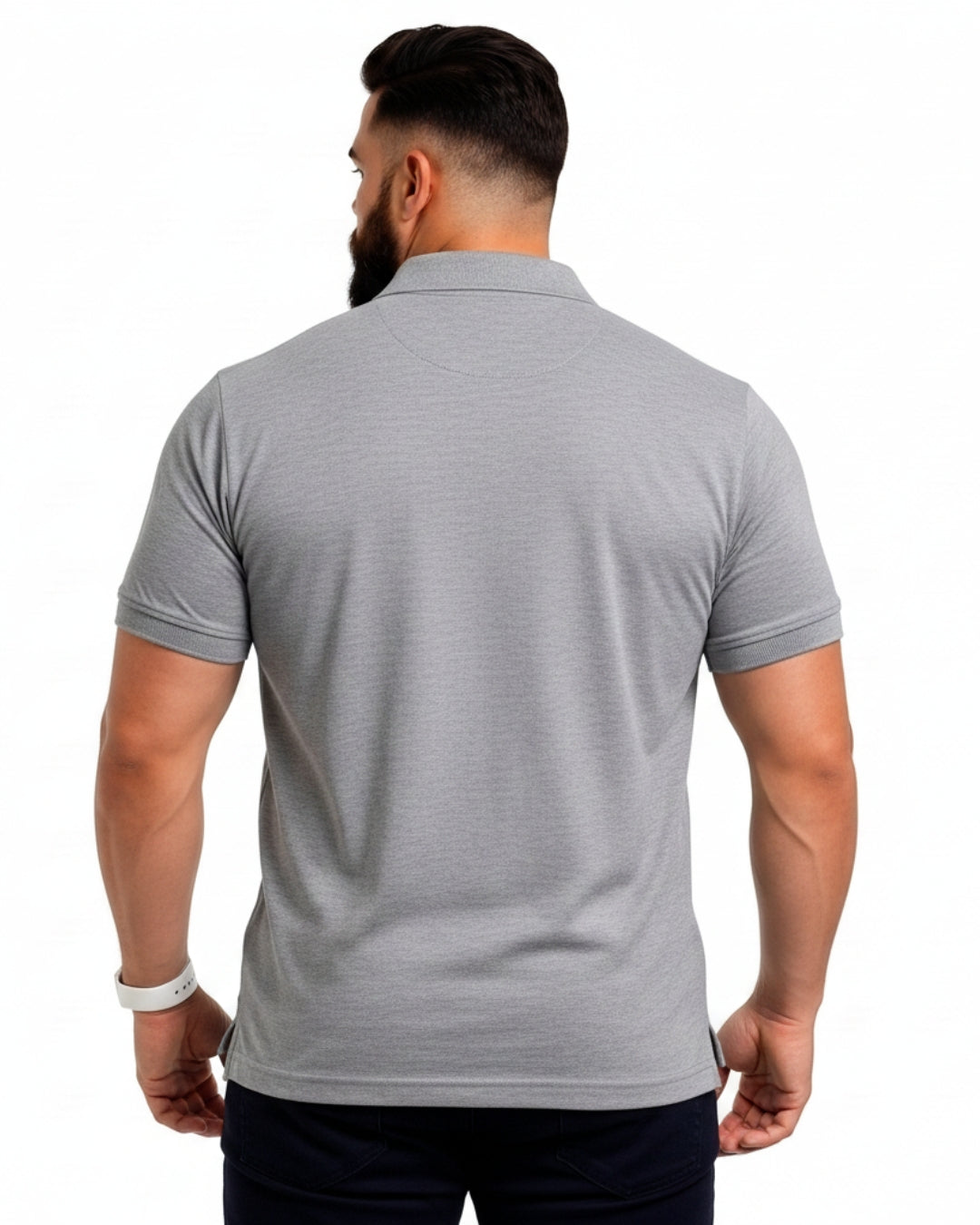 Men Plus size Polo Collar Pockets Gray T-shirt