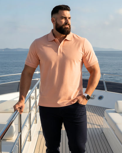 Men's Solid Peach Matty Half Sleeve Polo Regular T-Shirt