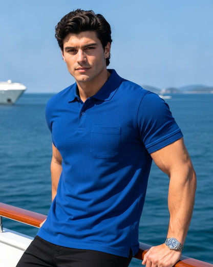 Men's Solid Royal Blue Matty Half Sleeve Polo Regular T-Shirt