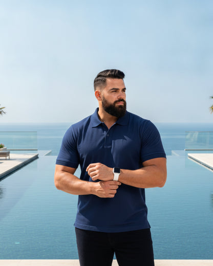 Men's Solid Navy Blue Matty Half Sleeve Polo Regular T-Shirt