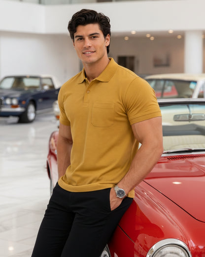 Men's Solid Mustard Matty Half Sleeve Polo Regular T-Shirt