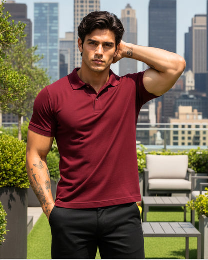 Men's Solid Maroon Matty Half Sleeve Polo Regular T-Shirt