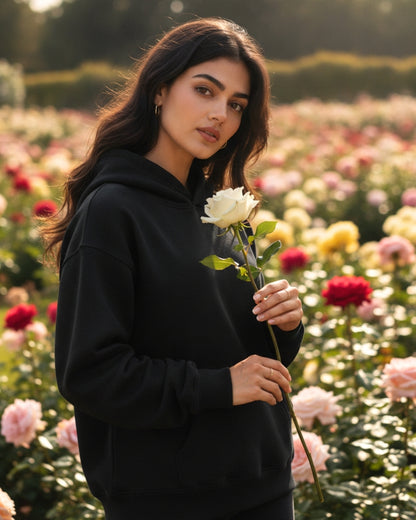 Women's Solid Black Cotton Full Sleeve Oversized Hoodie