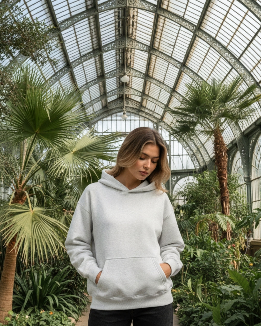 Women's Solid Grey Cotton Full Sleeve Oversized Hoodie