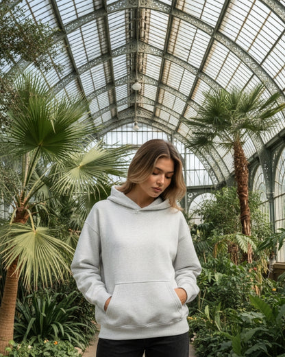 Women's Solid Grey Cotton Full Sleeve Oversized Hoodie