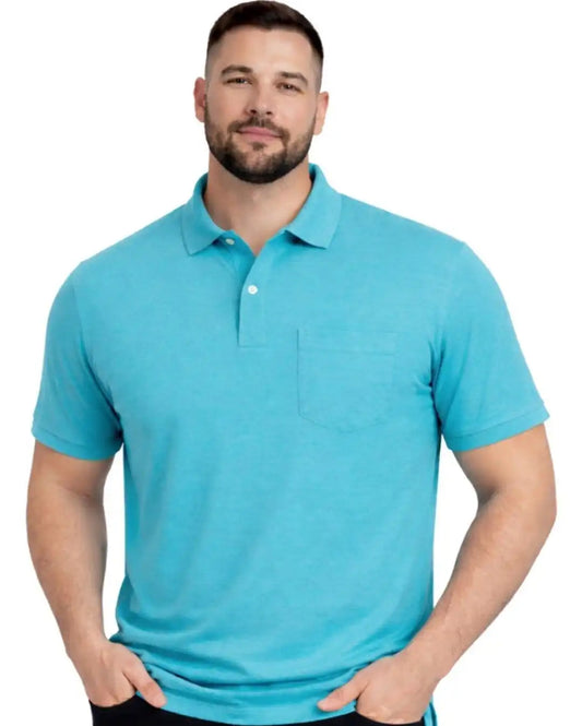 Men Plus size Polo Collar Pockets Aqua Blue T-shirt