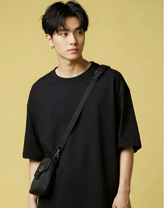 Round Neck Drop-Shoulder Sleeves Oversized Cotton T-shirt
